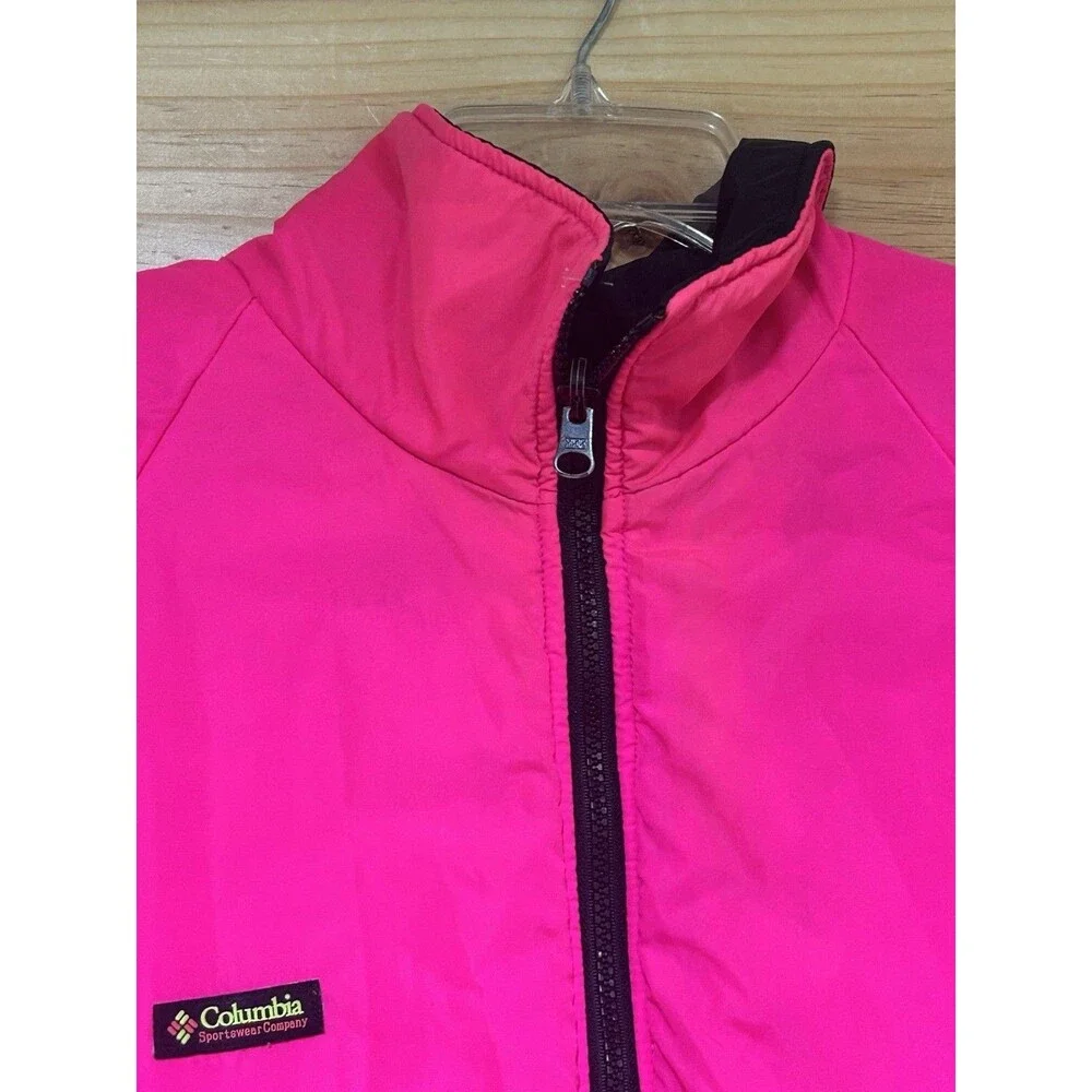 Vintage Columbia Men’s Reversible Jacket Neon Pink & Black 90s Retro Bomber L